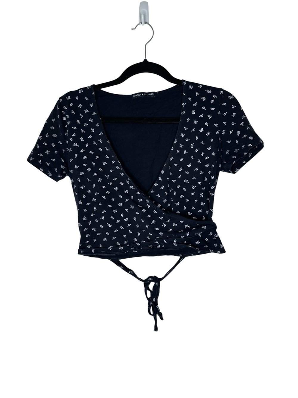 BRANDY MELVILLE Women's Rae Navy Floral Wrap Tie Crop Top - One Size